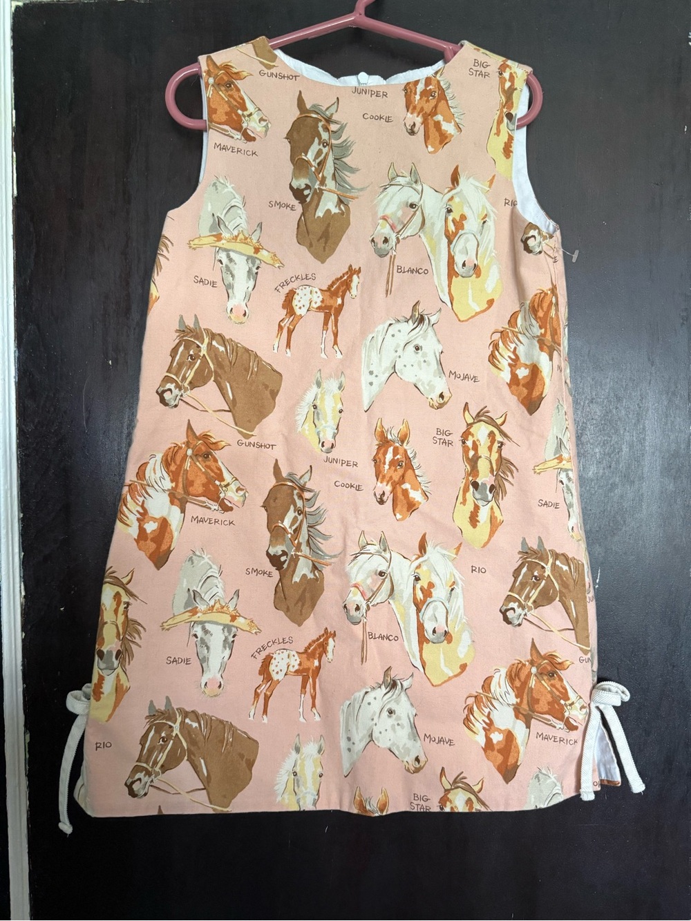 Hannah Kate 5T Sleeveless Horse Print Dress in Peach 100% cotton made in USA